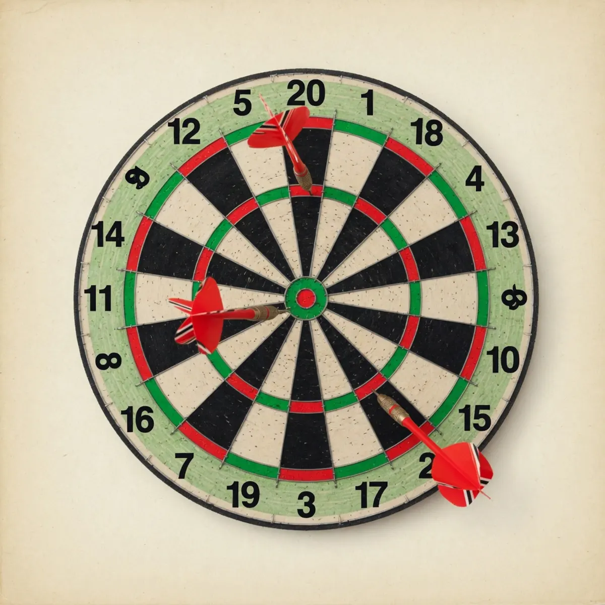 Three darts in a standard board, drawn for this guide